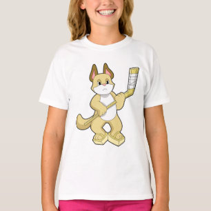 T-shirt Chat au hockey sur glace avec bâton de hockey sur 