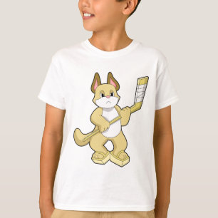 T-shirt Chat au hockey sur glace avec bâton de hockey sur 