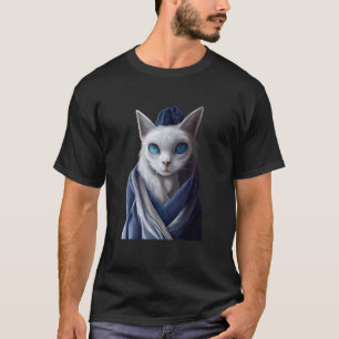 T-shirt Chat au visage triste aux yeux bleus avec fourrure