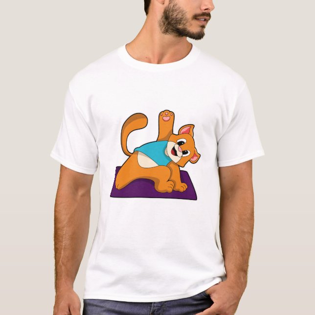T-shirt Chat au Yoga avec tapis de Yoga (Devant)