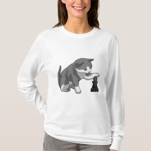 T-shirt Chat aux échecs avec pièce d'échecs Évêque