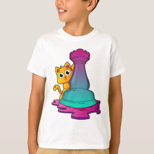 T-shirt Chat aux échecs avec pièce d'échecs Roche