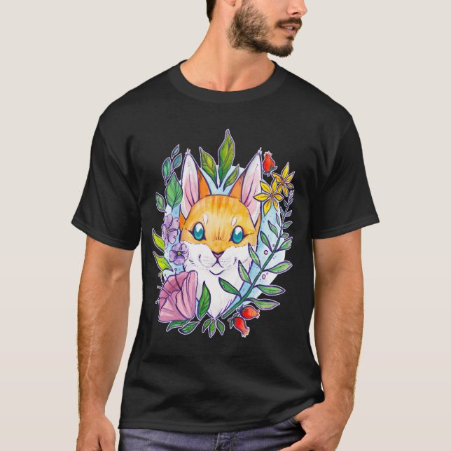 T-shirt Chat aux fleurs d'été (Devant)