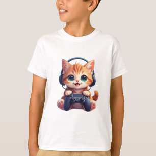 T-shirt Chat avec casque audio et manette