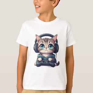 T-shirt Chat avec casque audio et manette