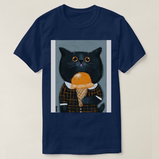T-shirt Chat Avec Crème De Glace Citrouille (Design devant)