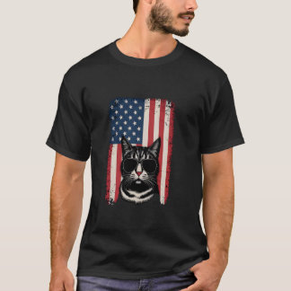 T-shirt Chat avec lunettes de soleil Rétro Drapeau USA Cha