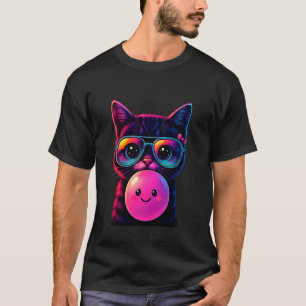 T-shirt Chat Avec Lunettes Qui Souffle Du Bubble Gum