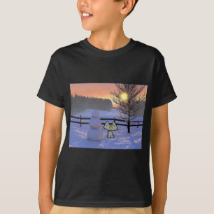 T-shirt Chat avec un bonhomme de neige