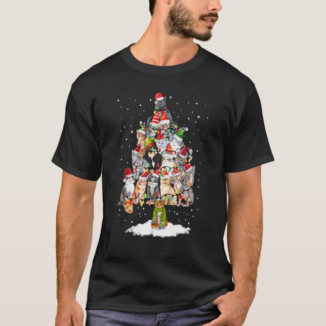 T-shirt Chat Bengal Arbre Lumière de Noël Manches Longues (Devant)