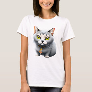 T-shirt Chat blanc avec Cravate