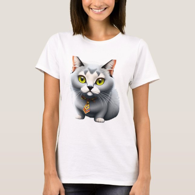 T-shirt Chat blanc avec Cravate (Devant)
