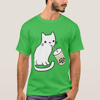 T-shirt Chat blanc buvant du lait de boba un garçon