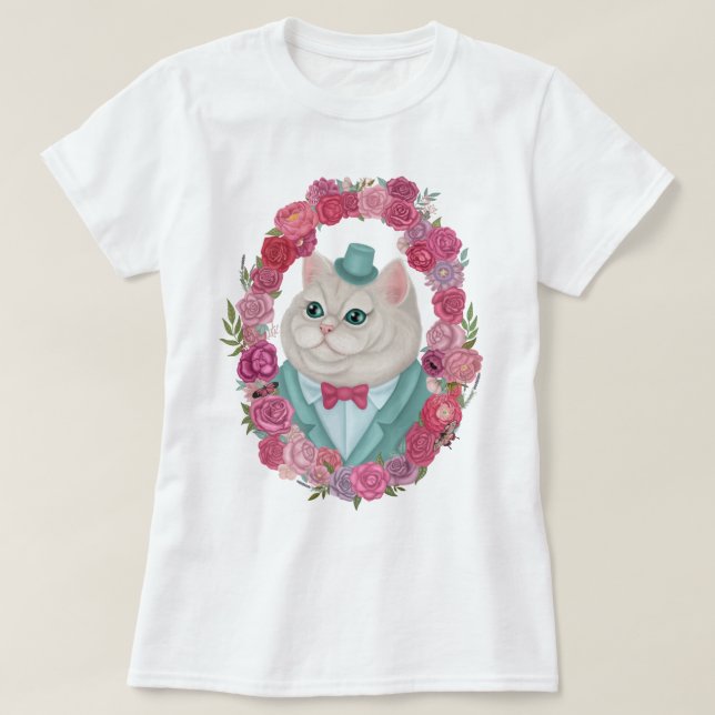 T-shirt Chat blanc derpy dans le chapeau supérieur (Design devant)
