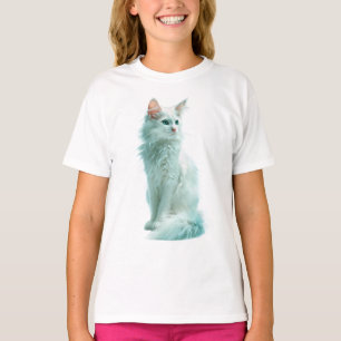 T-shirt Chat Blanc Fluffy aux Yeux Turquoise Éthéré pour E