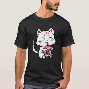 T-shirt Chat Blanc Kitten Boire Lait fraise Anime Ma