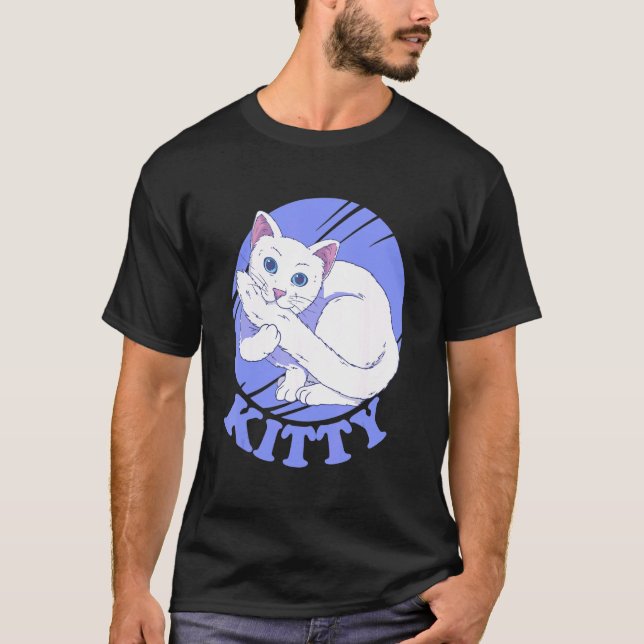 T-shirt Chat blanc mordant la queue (Devant)