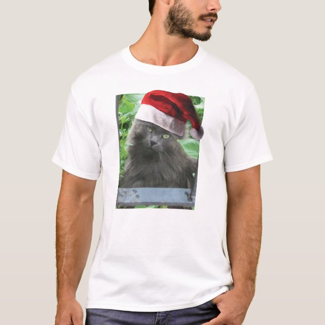 T-shirt Chat Bleu Russe de Noël Longues cheveux (Devant)