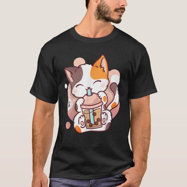 T-shirt Chat Boba Tea Buble Tea Anime Kawaii Neko (Devant)