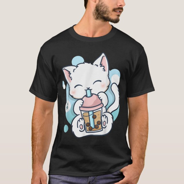T-shirt Chat Boba Tea Buble Tea Anime Kawaii Neko_1 (Devant)