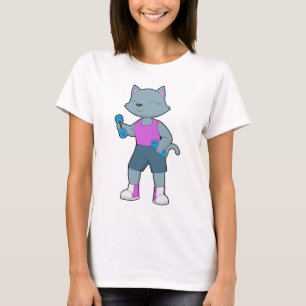 T-shirt Chat Bodybuilder Haltères Musculation
