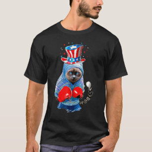 T-shirt Chat Boxant Chapeau Drapeau Américain 4 Juillet