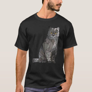 T-shirt Chat britannique à poil court Polygone Géométrique