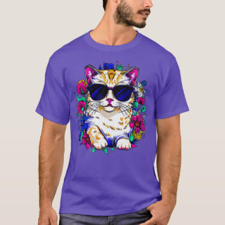 T-shirt Chat britannique mignon et belles fleurs