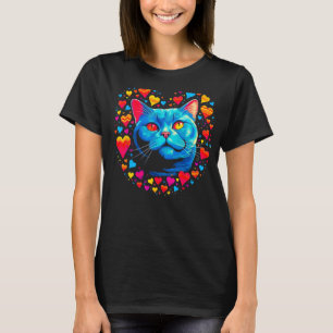 T-shirt Chat britannique Shorthair Jaune Bleu Rouge Coeur