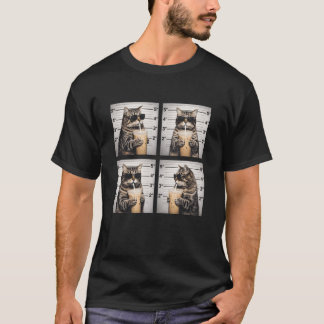 T-shirt Chat Buvant du Café Glacé Mugshot Drôle Mème Anima