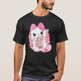 T-shirt Chat buvant du thé aux bulles de boba mignon Neko 
