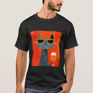 T-shirt chat buvant une boisson orange de manière cool