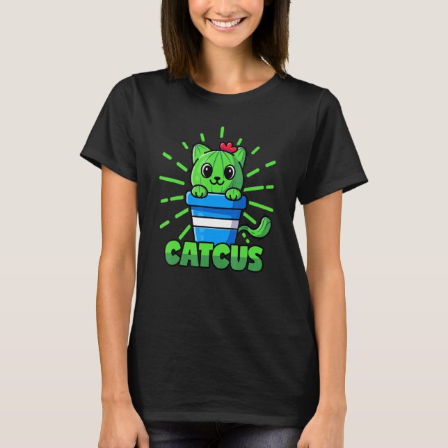 T-shirt Chat Cactus Pun Catcus (Devant)