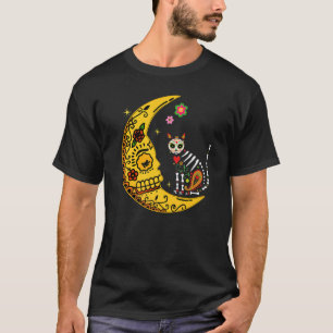 T-shirt Chat calavera mexicain avec lune Dia de Muertos Fê