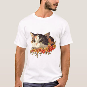 T-shirt Chat calicot kawaii Art Floral qui regarde