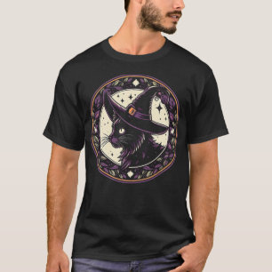 T-shirt Chat Casquette de sorcière d'Halloween Pétales pou