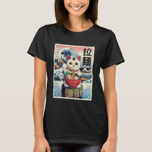 T-shirt Chat Chanceux Maneki Neko Ramen Vague Japonaise Ré
