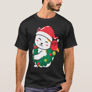 T-shirt Chat Chapeau de Père Noël Chat Mignon Pull de Noël