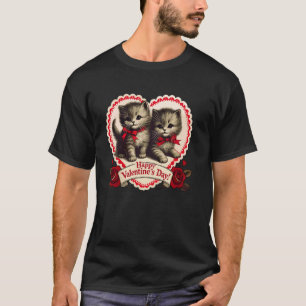 T-shirt Chat Chaton Kitty Vintage Saint-Valentin Rétro