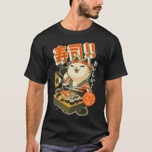 T-shirt Chat Chef Sushi - Kitty Restaurant Drôle - Japonai