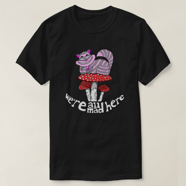 T-shirt chat cheshire sur le bol fumant de Champignons (Design devant)
