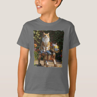 T-shirt Chat chevauchant son fidèle chien robot !