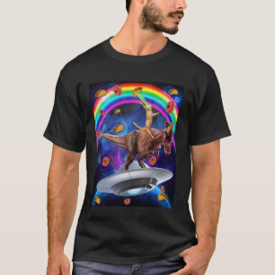 T-shirt Chat chevauchant un dinosaure Trex UFO Taco Donuts