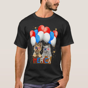 T-shirt Chat & Chien Amérique Meowica Merica Chat Chien Us