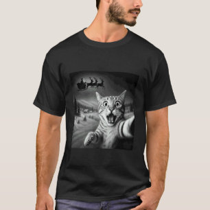 T-shirt Chat Choqué Drôle Selfie Santa Traîneau Noël Ni