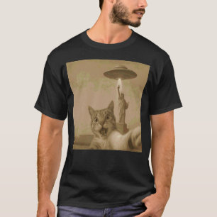 T-shirt Chat Choqué Selfie avec des OVNIS Drôle Chat Alien