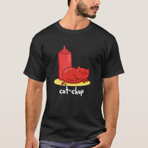 T-shirt Chat-chup Funny Red Ketchup Chat Pun Dark BG