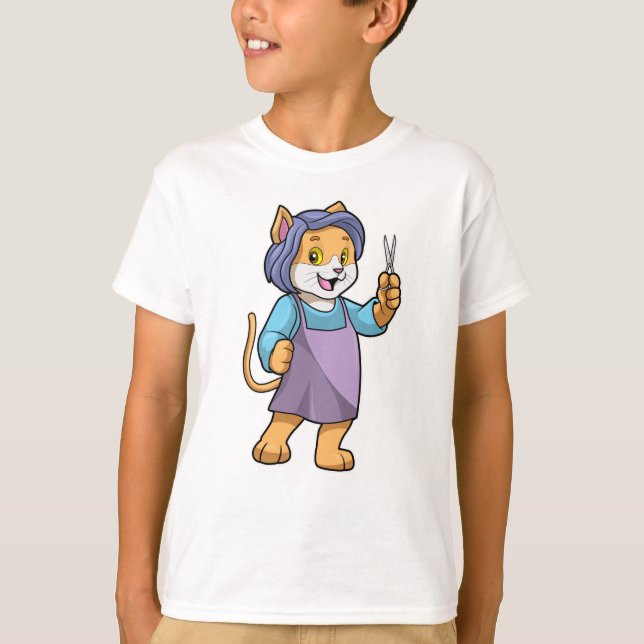 T-shirt Chat coiffeur avec ciseaux (Devant)