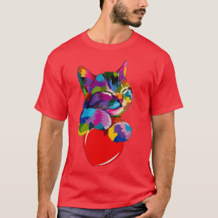 T-shirt Chat coloré Accrocher le coeur