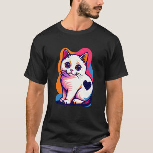 T-shirt Chat Coloré avec Marque de Cœur, Design Artistique